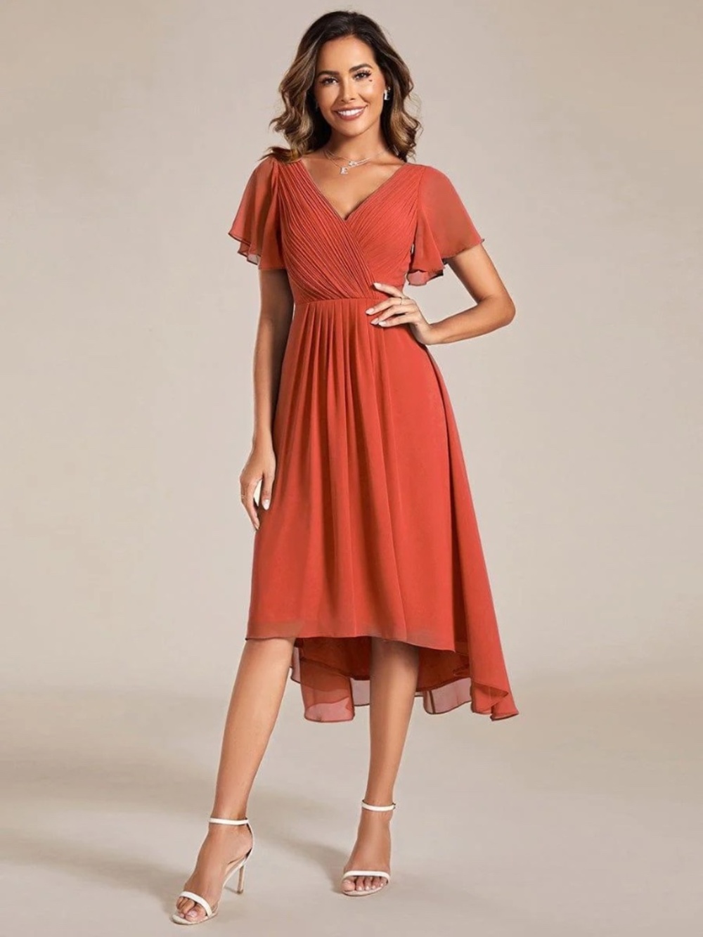 Burnt Orange Chiffon Dress (Size 10)